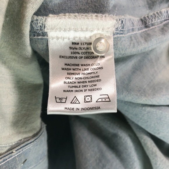 Levis Shirt Adult Medium Blue Denim Pearl Snap Western Rodeo Cowboy Heavy Cotton - Picture 10 of 13